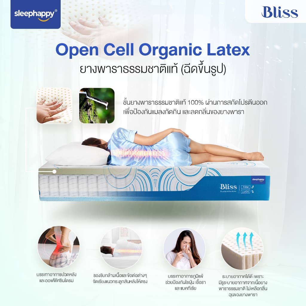 SleepHappy รุ่น Bliss ที่นอนพ็อกเก็ตสปริงเสริมยางพาราและคูลเจลเมมโมรีโฟม หนา 11 นิ้ว เพื่อการนอนหลับที่เย็นสบายและรองรับสรีระอย่างสมบูรณ์แบบ https://lnwchill.com