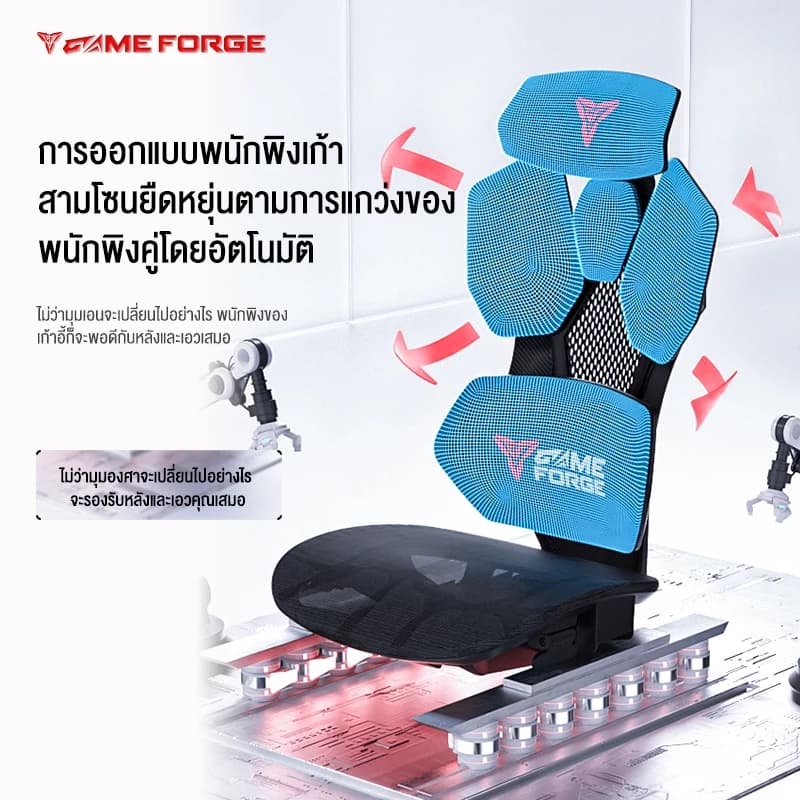GAMEFORGE เก้าอี้เล่นเกม ergonomic gaming chair รุ่น Ergo Master เก้าอี้สีดำ สีแดง สีเหลือง สีชมพู สีเทา เก้าอี้แบ่งส่วนด้านหลังปรับมุมเอนได้สามความเร็ว https://lnwchill.com