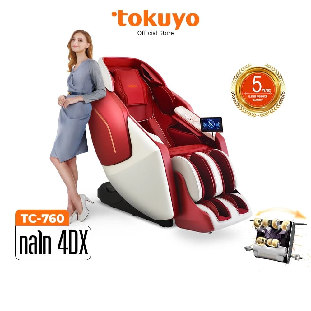 TOKUYO ROYAL TC-760 เก้าอี้นวดไฟฟ้า 4Dx (รุ่นเรือธง) รุ่นท็อปหนังพรีเมี่ยม สีแดง โซฟานวดไฟฟ้า ลดอาการปวดเมื่อย คลายกล้ามเนื้อดีเยี่ยม ลดความเครียด ระบบ Zero Gravity ระบบแรงโดน้มถ่วง ฟื้นฟูร่างกาย https://lnwchill.com