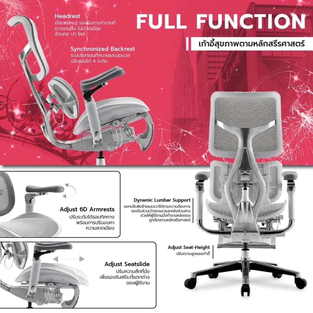 Work Station - Ergonomic chair เก้าอี้ทำงานเพื่อสุขภาพ รุ่น Model B นุ่มสบาย ตามหลักสรีระศาสตร์ รองรับน้ำหนักได้ถึง 150 kg. ลดอาการปวดเมื่อย ระบายอากาศดีเยี่ยม เกรดพรีเมี่ยม https://lnwchill.com
