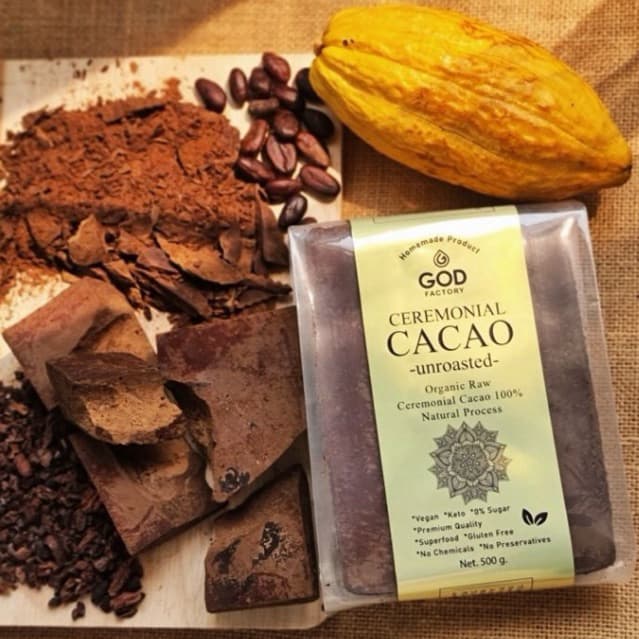 God Factory รุ่น Ceremonial Cacao คาเคาดิบเกรดพิธี ออร์แกนิก 100% ขนาด 500g สกัดเย็นไม่คั่ว сохраниคุณค่าสารอาหารสูงสุดเพื่อบำรุงร่างกายและจิตใจ https://lnwchill.com