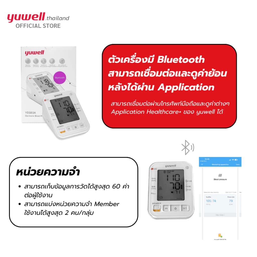 Yuwell YE680A เครื่องวัดความดันโลหิต มี Bluetooth ประกันศูนย์ไทย 5 ปี https://lnwchill.com