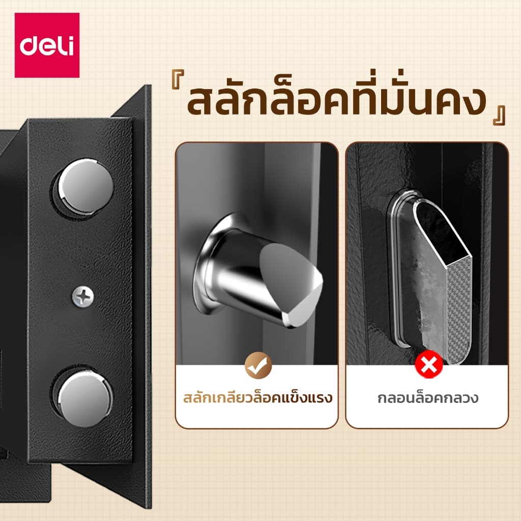 Deli รุ่น ET52 ตู้เซฟนิรภัยระบบอิเล็กทรอนิกส์ สีดำ ป้องกัน 2 ชั้นด้วยกุญแจและรหัสผ่าน มีให้เลือกหลากหลายขนาดตามความต้องการใช้งาน เหมาะสำหรับเก็บทรัพย์สินและเอกสารสำคัญ https://lnwchill.com