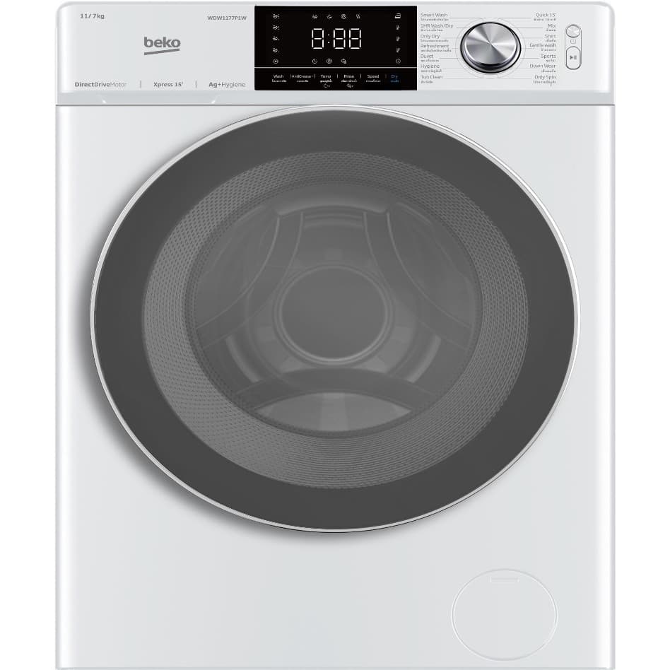 Beko รุ่น WDW1177P1W เครื่องซักอบผ้าฝาหน้า 11/7 กก รอบปั่น 1400 รอบต่อนาที มอเตอร์ ProSmart Inverter ซักสะอาดอบแห้งไว ถนอมผ้าและทำงานเงียบ https://lnwchill.com