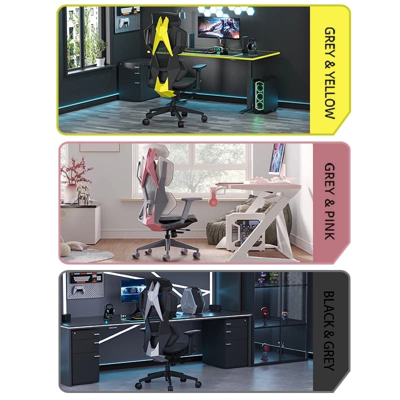 GAMEFORGE เก้าอี้เล่นเกม ergonomic gaming chair รุ่น Ergo Master เก้าอี้สีดำ สีแดง สีเหลือง สีชมพู สีเทา เก้าอี้แบ่งส่วนด้านหลังปรับมุมเอนได้สามความเร็ว https://lnwchill.com