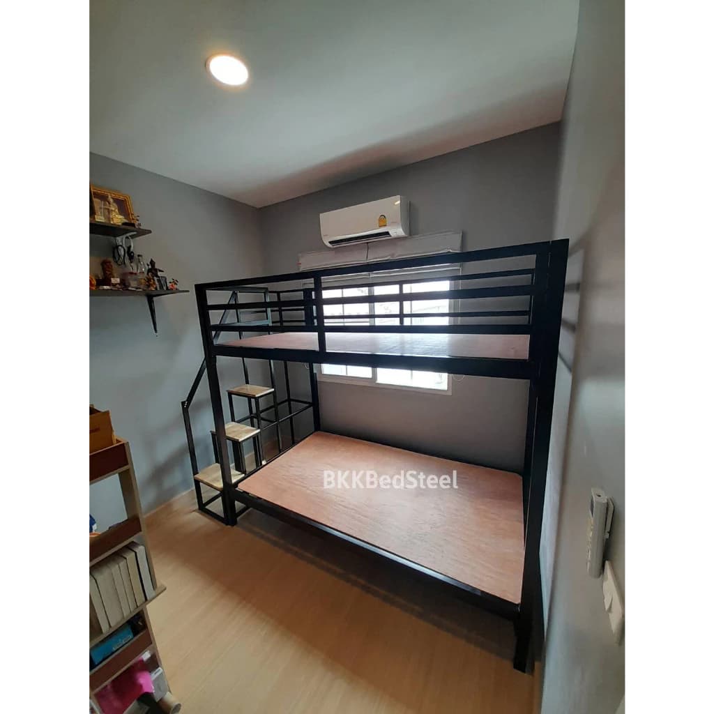 เตียง 2 ชั้น บันไดเดินขึ้นข้าง กันตกรอบเตียง ทำจากเหล็กกล่อง หนา1.2 มิล แข็งแรง ไม่โยก https://lnwchill.com