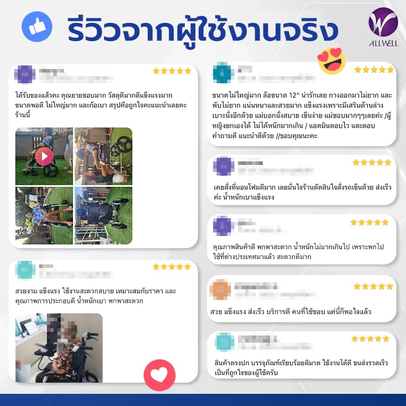 Allwell รถเข็นวีลแชร์ เกรดเครื่องมือแพทย์ รับประกัน 1 ปี รถเข็นผู้สูงอายุ รถเข็นผู้ป่วย Wheelchair https://lnwchill.com