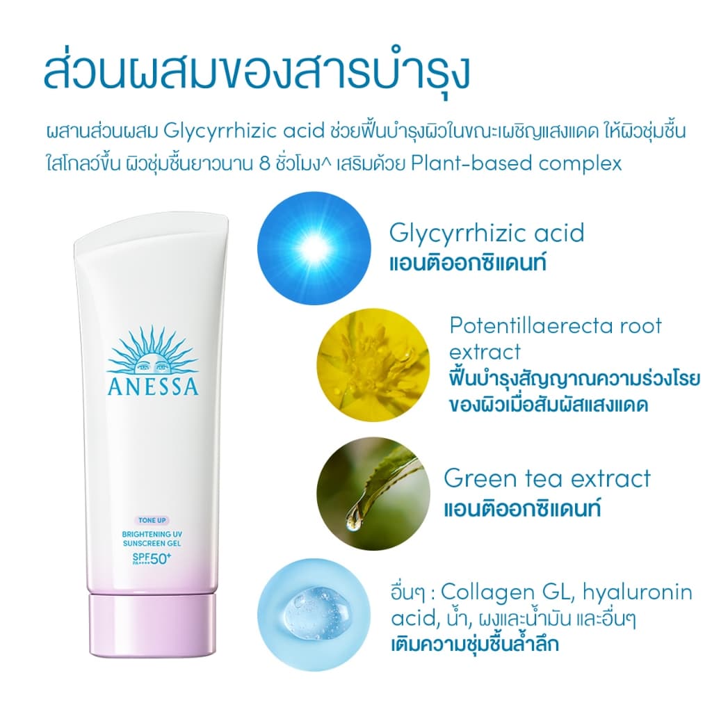 ANESSA อเนสซ่า ไบรท์เทนนิ่ง ยูวี ซันสกรีน สกินแคร์ เจล NA SPF50+ PA++++ 90 กรัม (กันแดดเจลครีมสีม่วงอ่อนโทนอัพผิว) https://lnwchill.com