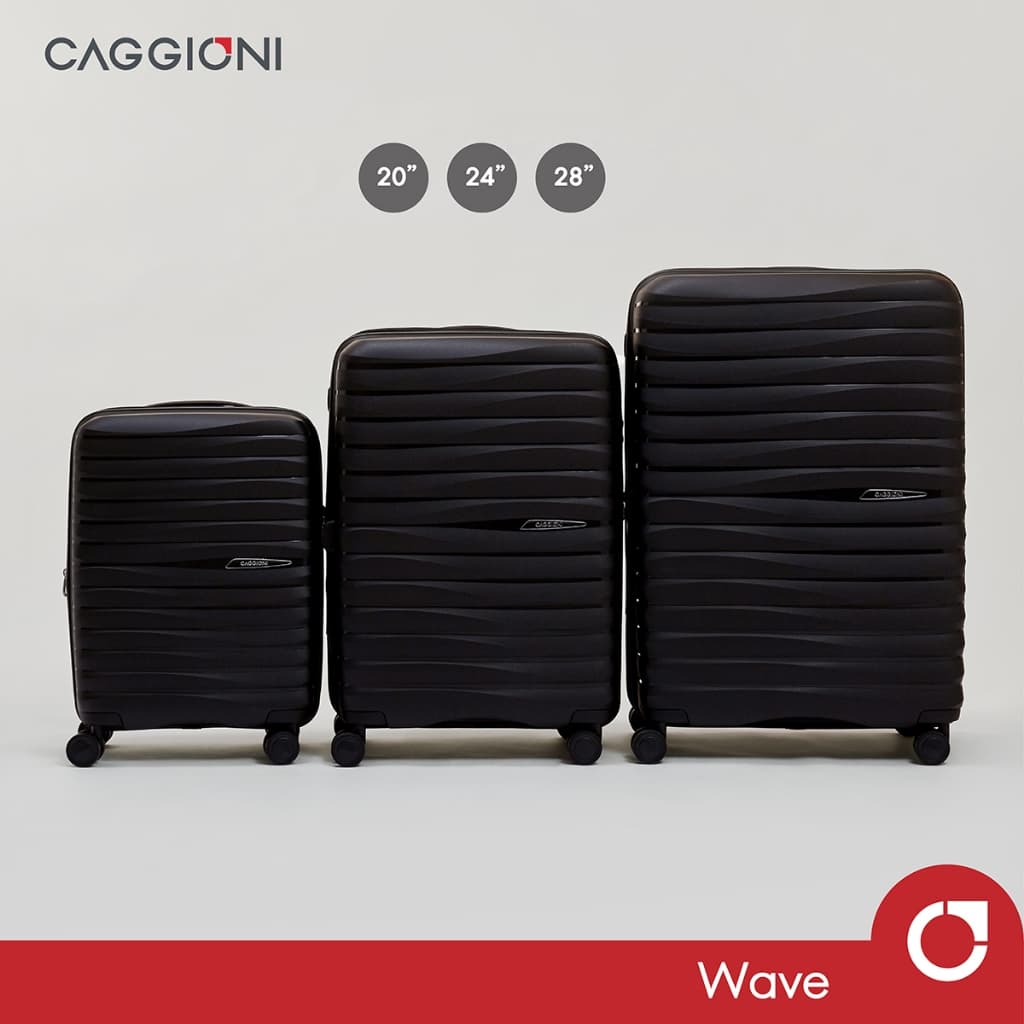 Caggioni รุ่น Wave C23061 กระเป๋าเดินทางสีดำ แบบแข็ง วัสดุ PP 100% น้ำหนักเบาพิเศษ ดีไซน์สวยงาม จุสัมภาระได้มากขึ้น เดินทางคล่องตัว https://lnwchill.com
