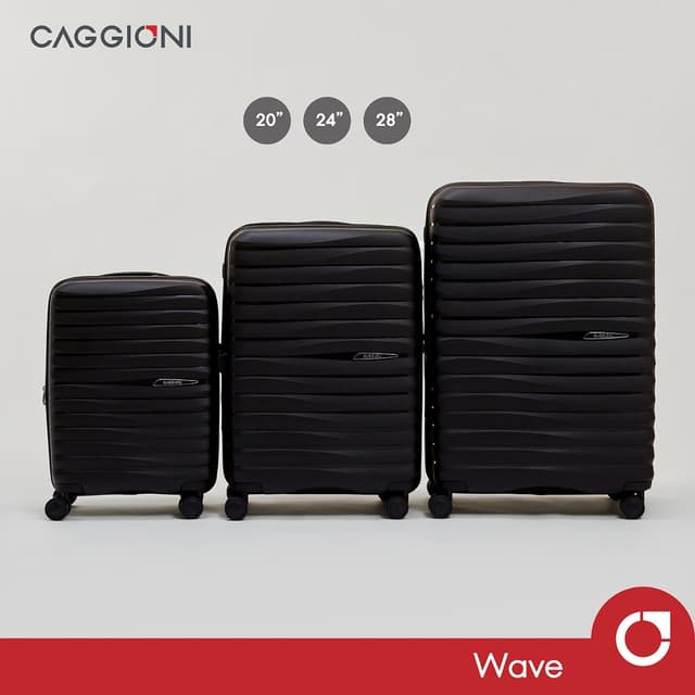 Caggioni รุ่น Wave C23061 กระเป๋าเดินทางสีดำ แบบแข็ง วัสดุ PP 100% น้ำหนักเบาพิเศษ ดีไซน์สวยงาม จุสัมภาระได้มากขึ้น เดินทางคล่องตัว