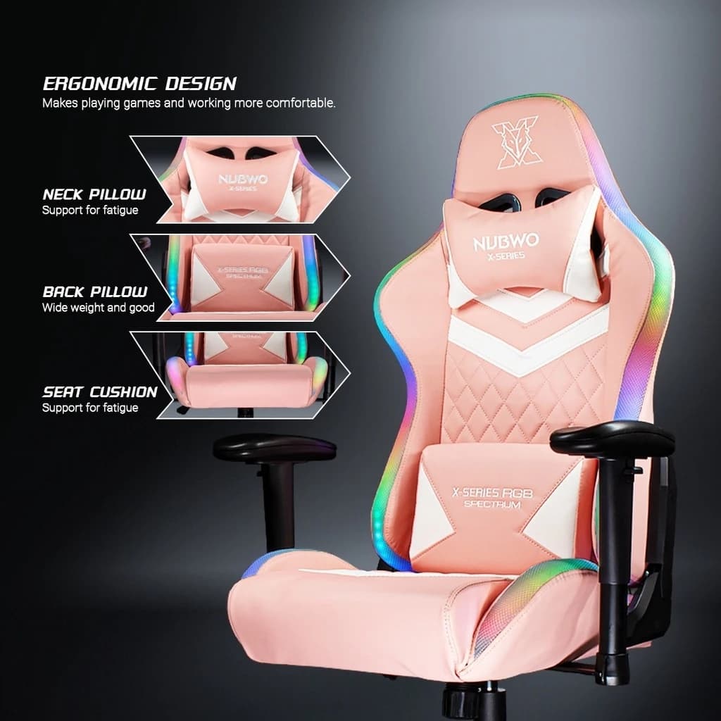 Nubwo เก้าอี้ทำงาน เก้าอี้เกมมิ่งเพื่อสุขภาพ Gaming Chair E-Sport เก้าอี้สีดำ สีชมพู เก้าอี้เล่นเกม มีไฟ เก้าอี้แต่งห้อง RGB SPECTRUM เก้าอี้เบาะ นุ่ม ปรับเอนได้ 160 องศา รุ่น X107+ https://lnwchill.com