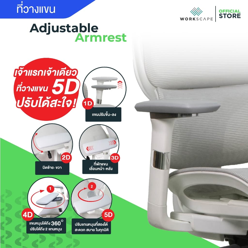 Workscape รุ่น Stella WCH-00050 เก้าอี้สุขภาพผ้าตาข่ายทั้งตัว แขนปรับ 360 องศา รองรับสรีระ https://lnwchill.com