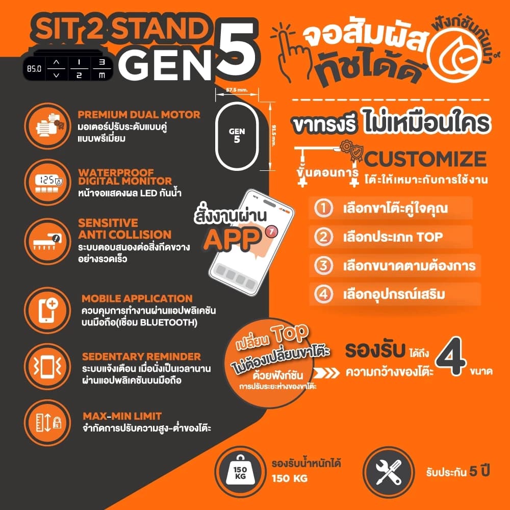 ErgoTrend (Pre-Order) โต๊ะปรับระดับไฟฟ้าเพื่อสุขภาพ Sit2Stand GEN5 ไม้PB (Premium dual motor) https://lnwchill.com