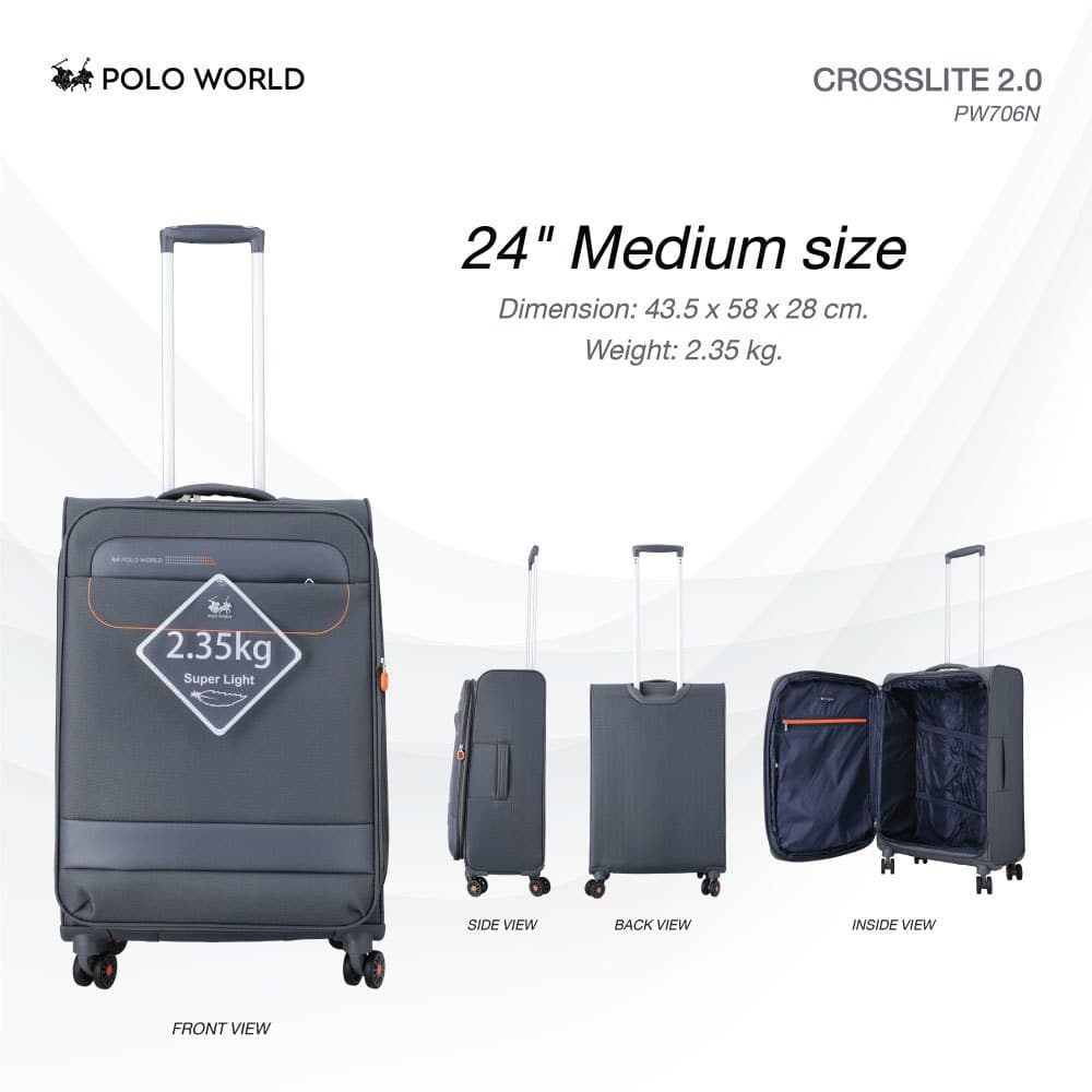 POLO WORLD รุ่น PW706N CrossLite 2.0 กระเป๋าเดินทางผ้า Super Light น้ำหนักเบาพิเศษ มาพร้อมล้อลากและดีไซน์ทันสมัยเพื่อทุกการเดินทางของคุณ https://lnwchill.com