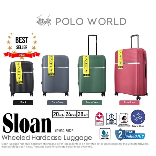 POLO WORLD รุ่น PWES-50123 Sloan Wheeled Hardcase Luggage กระเป๋าเดินทางล้อลาก Polypropylene น้ำหนักเบา ทนทาน ดีไซน์คลาสสิก