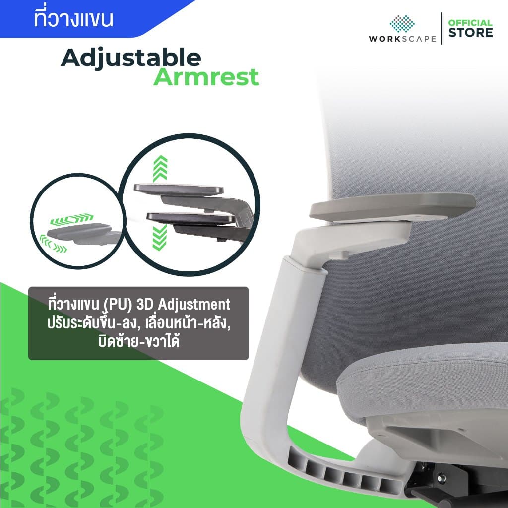 Workscape รุ่น Libra WCH-00002 เก้าอี้สุขภาพ พนักพิงผ้า กลไก Donati อิตาลี สีเทา รองรับสรีระ Body Movement https://lnwchill.com