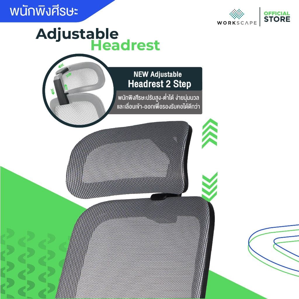 WORKSCAPE > รุ่น WCH-00012 > เก้าอี้สุขภาพ Unic พนักพิงตาข่าย เบาะหนัง PU > ควบคุมปรับสูงและล็อกเอนง่ายที่ที่วางแขน https://lnwchill.com