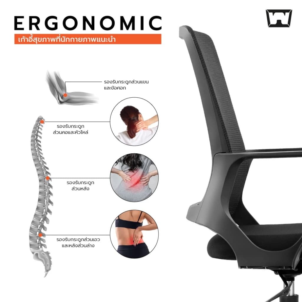 Work Station - Office chair เก้าอี้ทำงาน รุ่น Falcon เก้าอี้สีดำ เก้าอี้พนักพิงต่ำ รองรับน้ำหนัก 115 kg. ระบายอากาศดีเยี่ยม เก้าอี้สำนักงาน เกรดคุณภาพ ราคาดี https://lnwchill.com