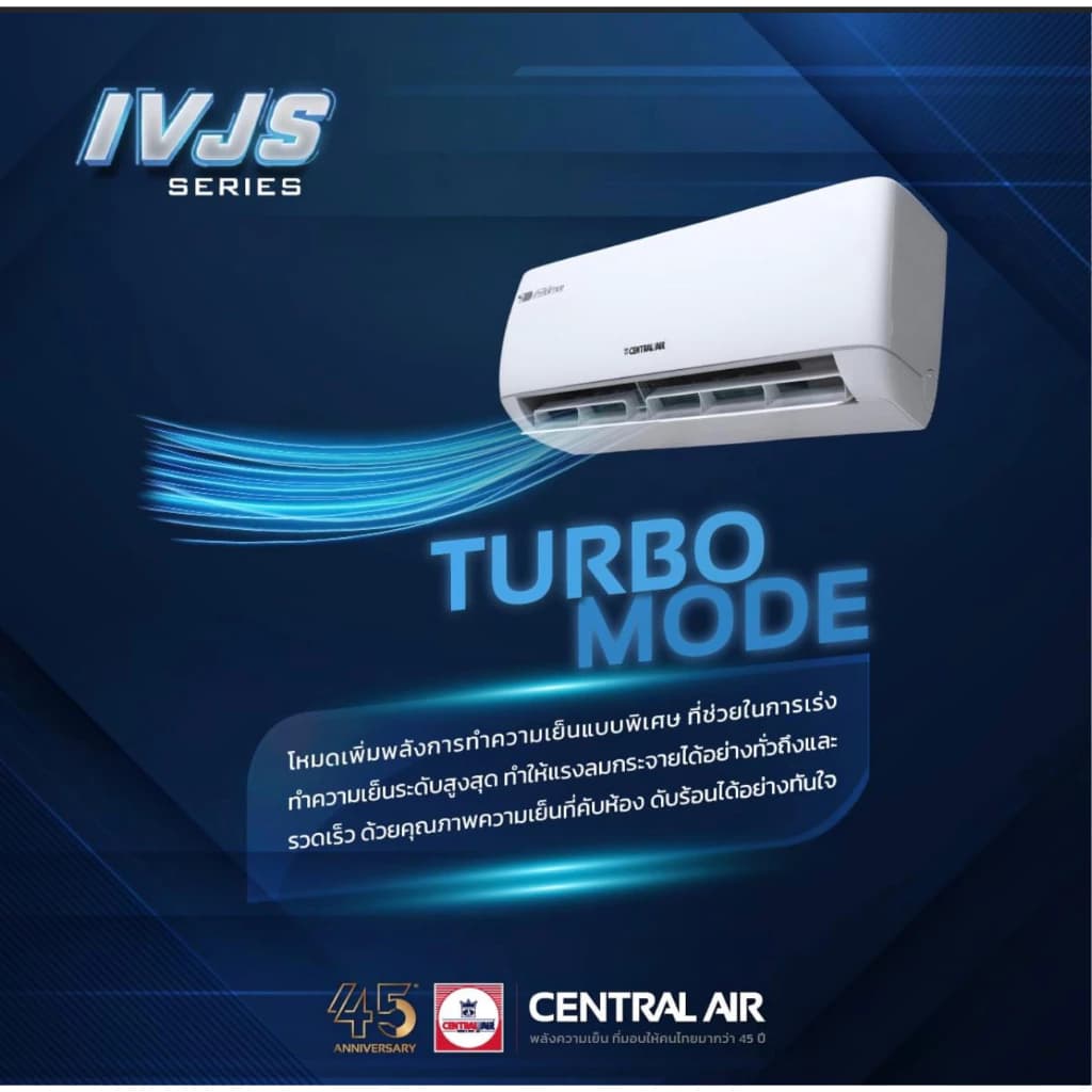 Central Air IVJS-SERIES R32 แอร์ติดผนังระบบอินเวอร์เตอร์ ขนาด 9700-25400 BTU แอร์ เครื่องปรับอากาศ https://lnwchill.com