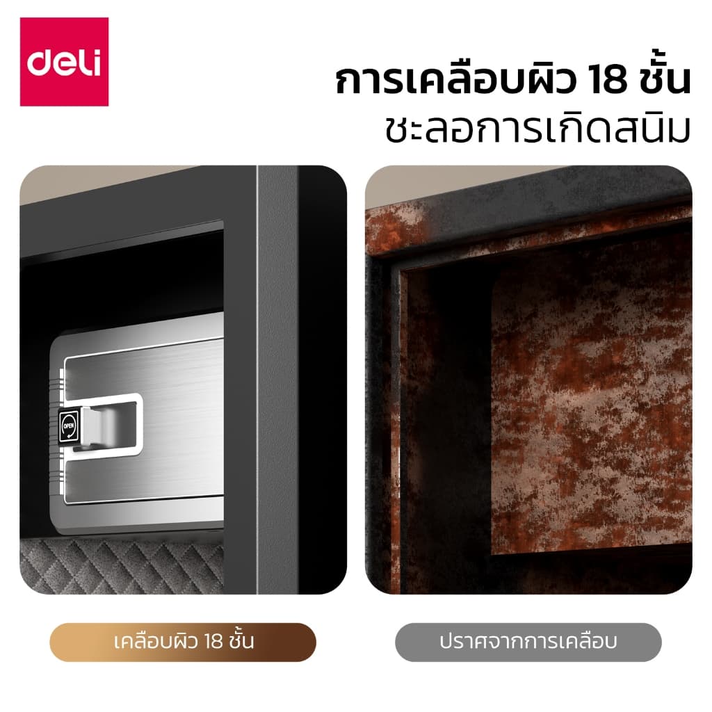 Deli รุ่น ET595, ET596, ET597 ตู้เซฟนิรภัยระบบสแกนลายนิ้วมือ ประตูหนา 12 มม. พร้อมระบบล็อค 4 ชั้น ปกป้องทรัพย์สินของคุณอย่างเหนือชั้นด้วยโครงสร้างเหล็กกล้าคาร์บอนและสารเคลือบกัน https://lnwchill.com