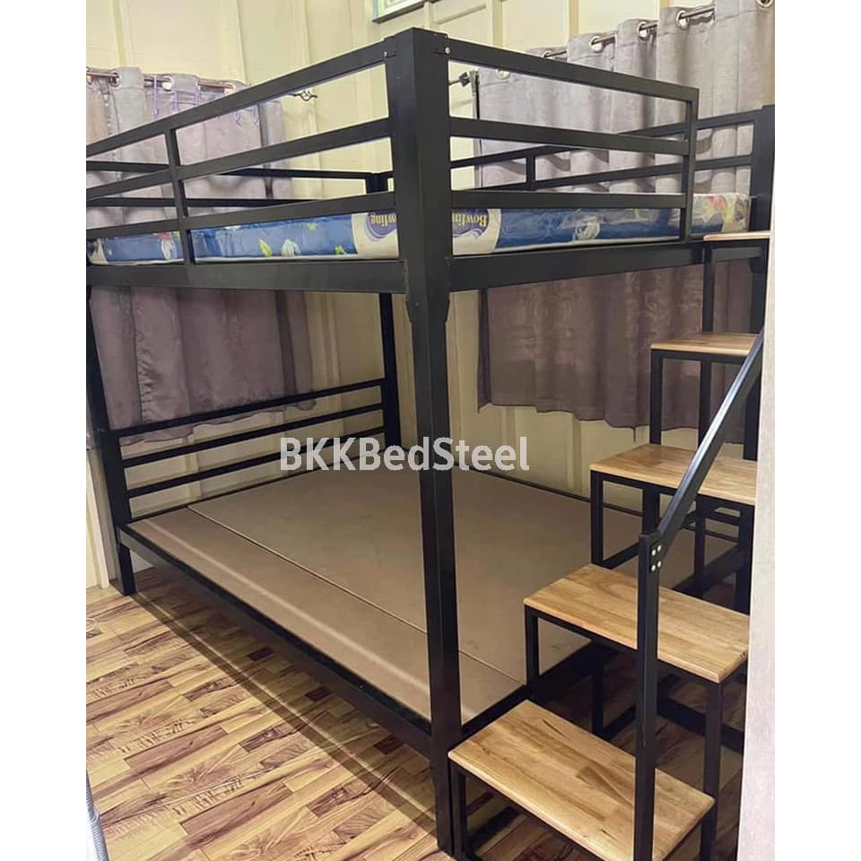 เตียง 2 ชั้น บันไดเดินขึ้นข้าง กันตกรอบเตียง ทำจากเหล็กกล่อง หนา1.2 มิล แข็งแรง ไม่โยก https://lnwchill.com