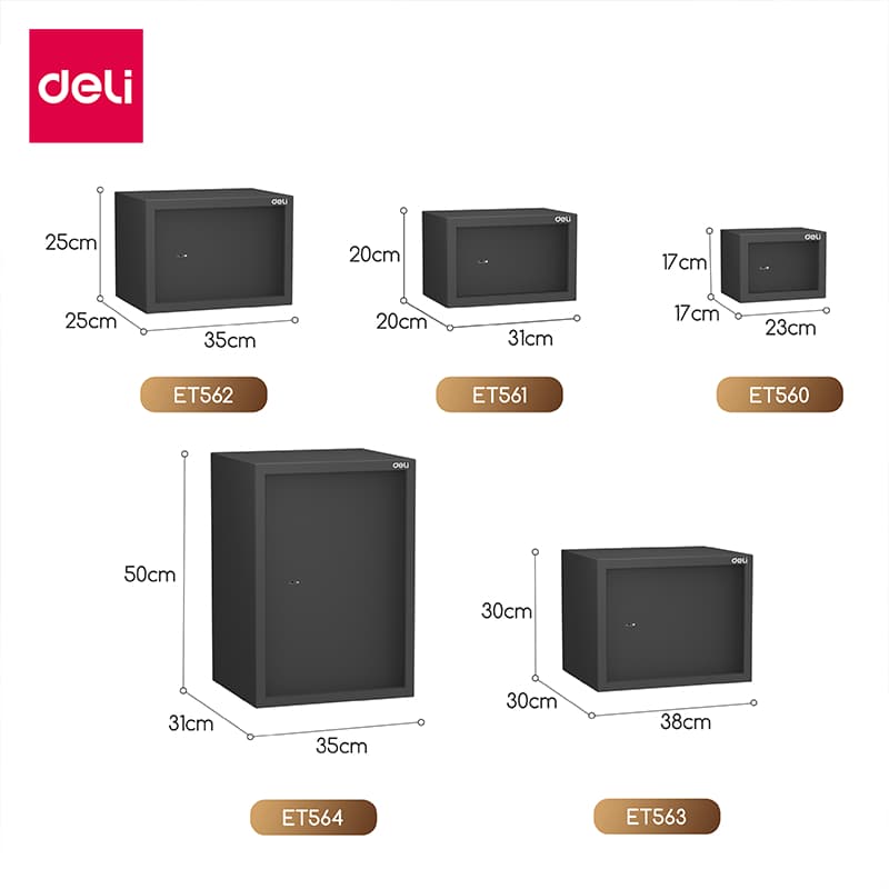 Deli รุ่น ET560-ET564 ตู้เซฟนิรภัยเหล็กขึ้นรูปแบบชิ้นเดียว ไร้รอยต่อ สีดำ พร้อมสลักเกลียวล็อค 2 ชั้น ปกป้องทรัพย์สินของคุณอย่างมั่นใจ https://lnwchill.com