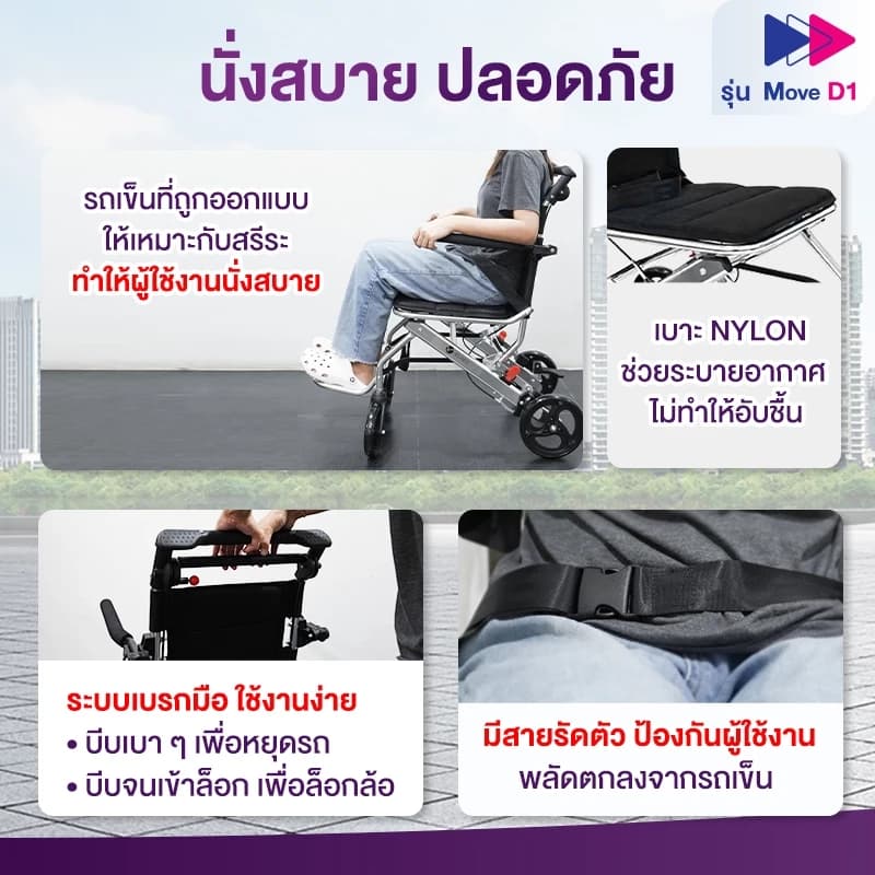 Allwell รถเข็นผู้ป่วย น้ำหนักเบาที่สุด เกรดเครื่องมือแพทย์ วีลแชร์ พับได้ รุ่น Move D1 รับประกัน 1 ปี https://lnwchill.com
