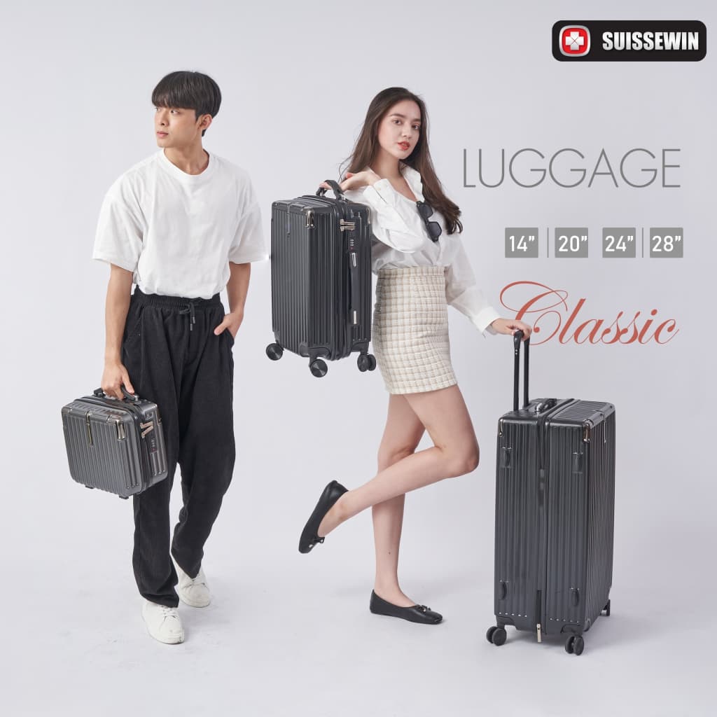 SUISSEWIN รุ่น T050+X15 เซ็ตคู่กระเป๋าเดินทางล้อลาก 20/24/28 นิ้ว พร้อมกระเป๋าถือ 14 นิ้ว วัสดุ ABS+PC แข็งแรง ทนทาน https://lnwchill.com