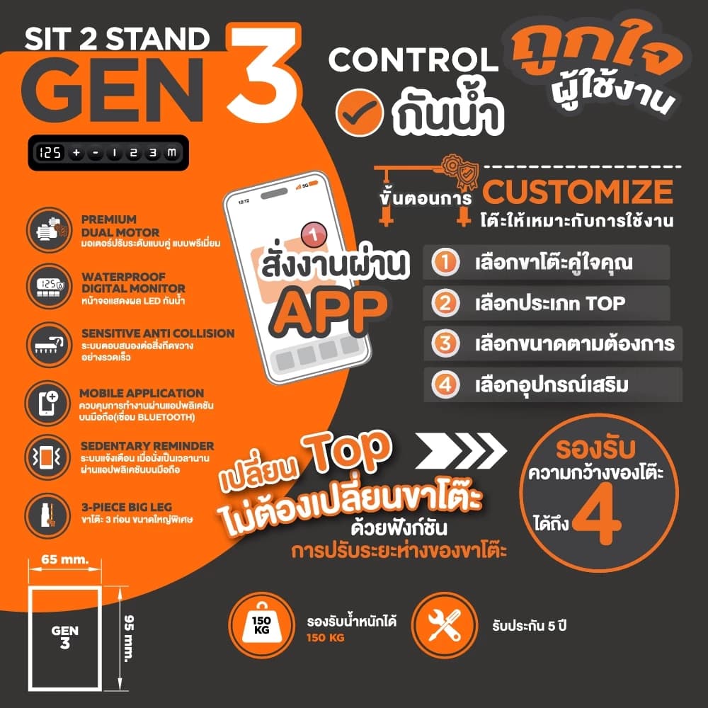 ErgoTrend (Pre-Order) โต๊ะปรับระดับไฟฟ้าเพื่อสุขภาพ Sit2Stand GEN3 ไม้PB (Premium dual motor) https://lnwchill.com