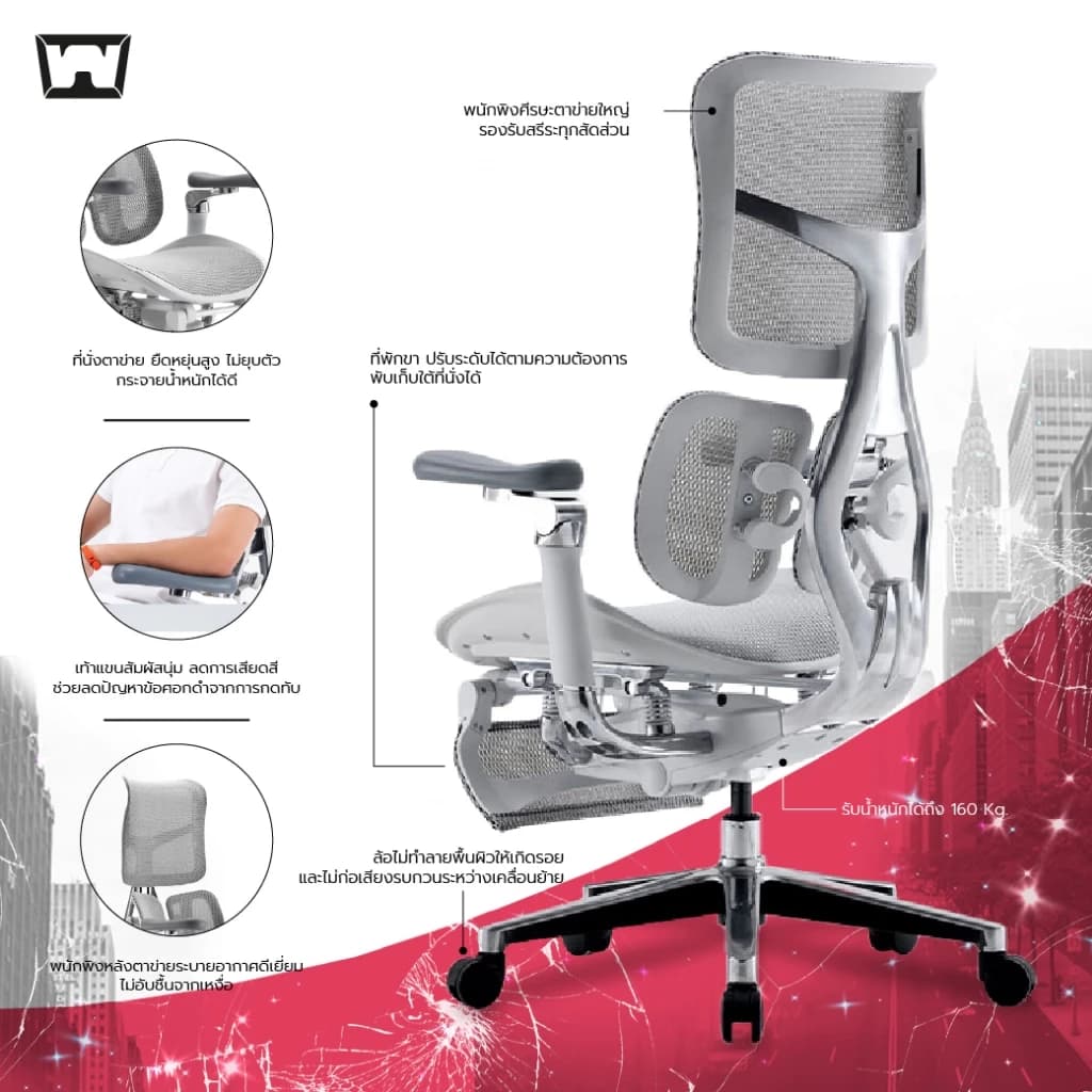 Work Station - Ergonomic chair เก้าอี้ทำงานเพื่อสุขภาพ รุ่น Model B นุ่มสบาย ตามหลักสรีระศาสตร์ รองรับน้ำหนักได้ถึง 150 kg. ลดอาการปวดเมื่อย ระบายอากาศดีเยี่ยม เกรดพรีเมี่ยม https://lnwchill.com