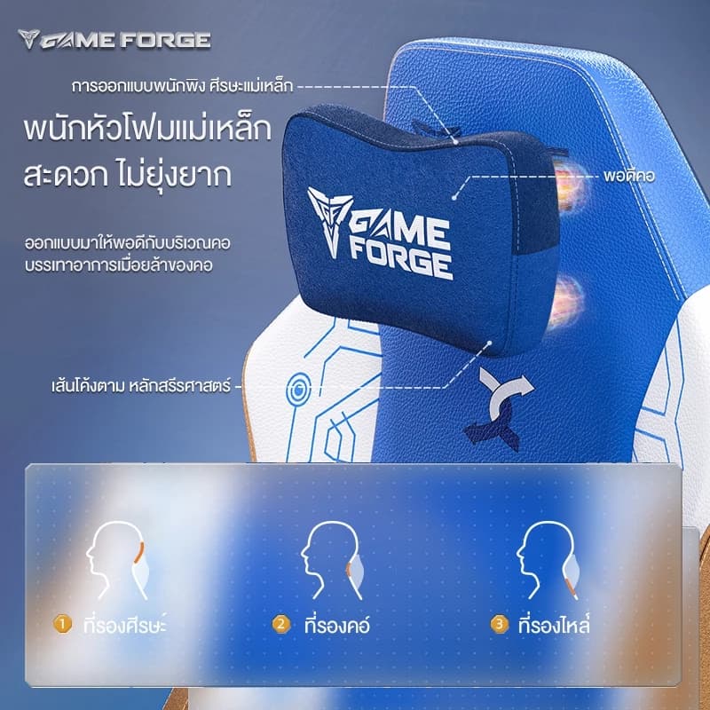 GAMEFORGE เก้าอี้เกมมิ่ง Blue Gaming Chair รุ่น InfinityX Series เก้าอี้สีน้ำเงิน เก้าอี้สีฟ้า นุ่มสบาย ตามหลักสรีระศาสตร์ รับประกัน5ปี https://lnwchill.com