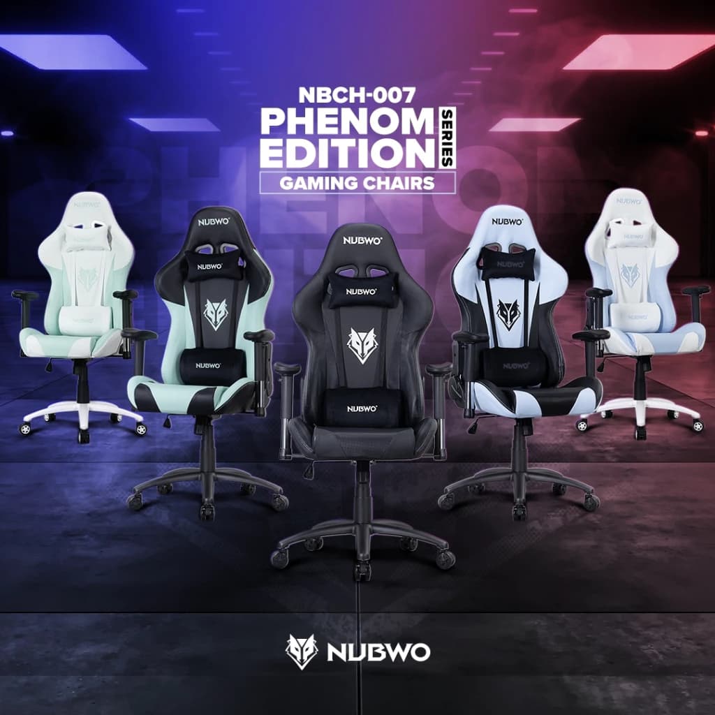 NUBWO เก้าอี้เกมมิ่ง เก้าอี้ทำงาน เก้าอี้สีดำ สีขาว สีแดง สีชมพู สีฟ้า สีเขียว หมอนกำมะหยี่ Gaming Chair Phenom ขาเหล็ก ปรับนอนได้ถึง 180 องศา รุ่น NBCH-007 เก้าอี้เกมมิ่งเพื่อสุขภาพ E-Sport https://lnwchill.com