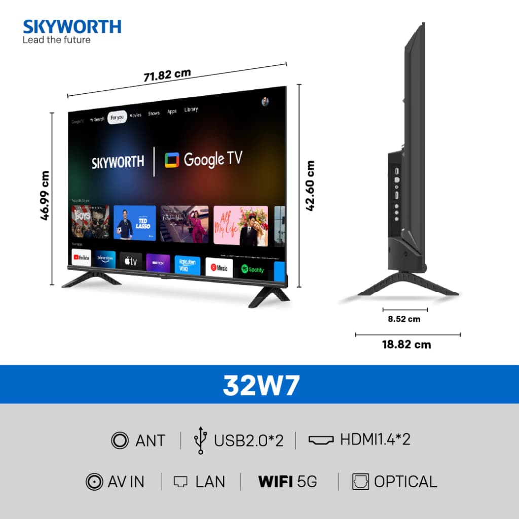 SKYWORTH กูเกิลทีวี ขนาด 32 นิ้ว Google smart TV HD รุ่น 32W7 HDMI-USB รองรับ Netflix/Y สินค้าขายดี ราคาประหยัด https://lnwchill.com