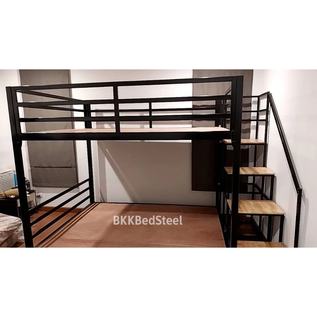 เตียง 2 ชั้น บันไดเดินขึ้นข้าง กันตกรอบเตียง ทำจากเหล็กกล่อง หนา1.2 มิล แข็งแรง ไม่โยก https://lnwchill.com