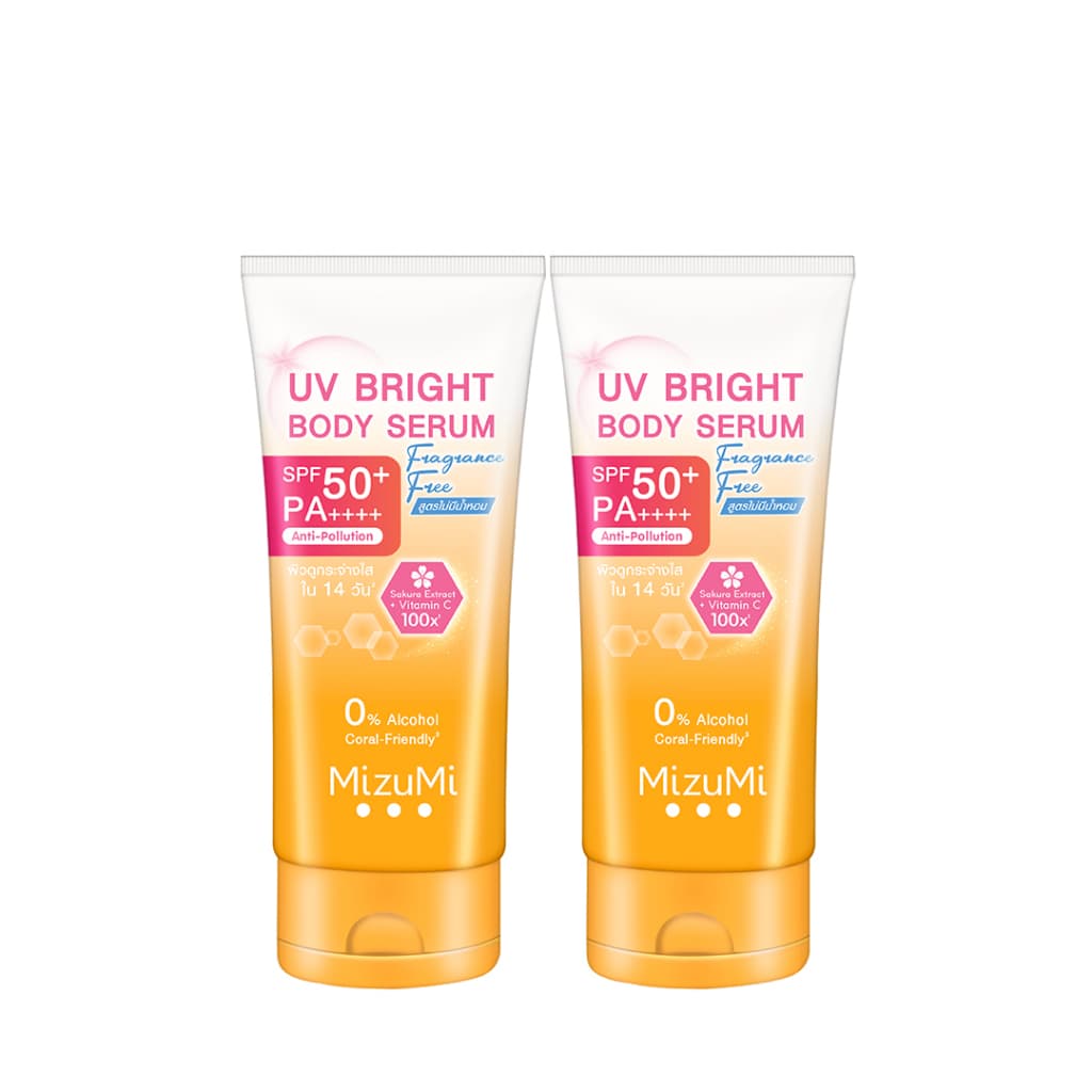 MizuMi [แพ็คคู่] UV Bright Body Serum Fragrance Free (180 ml) เซรั่มกันแดดทาผิวกายสูตรไม่มีน้ำหอม ซึมไว ปกป้องผิวจากแดด https://lnwchill.com