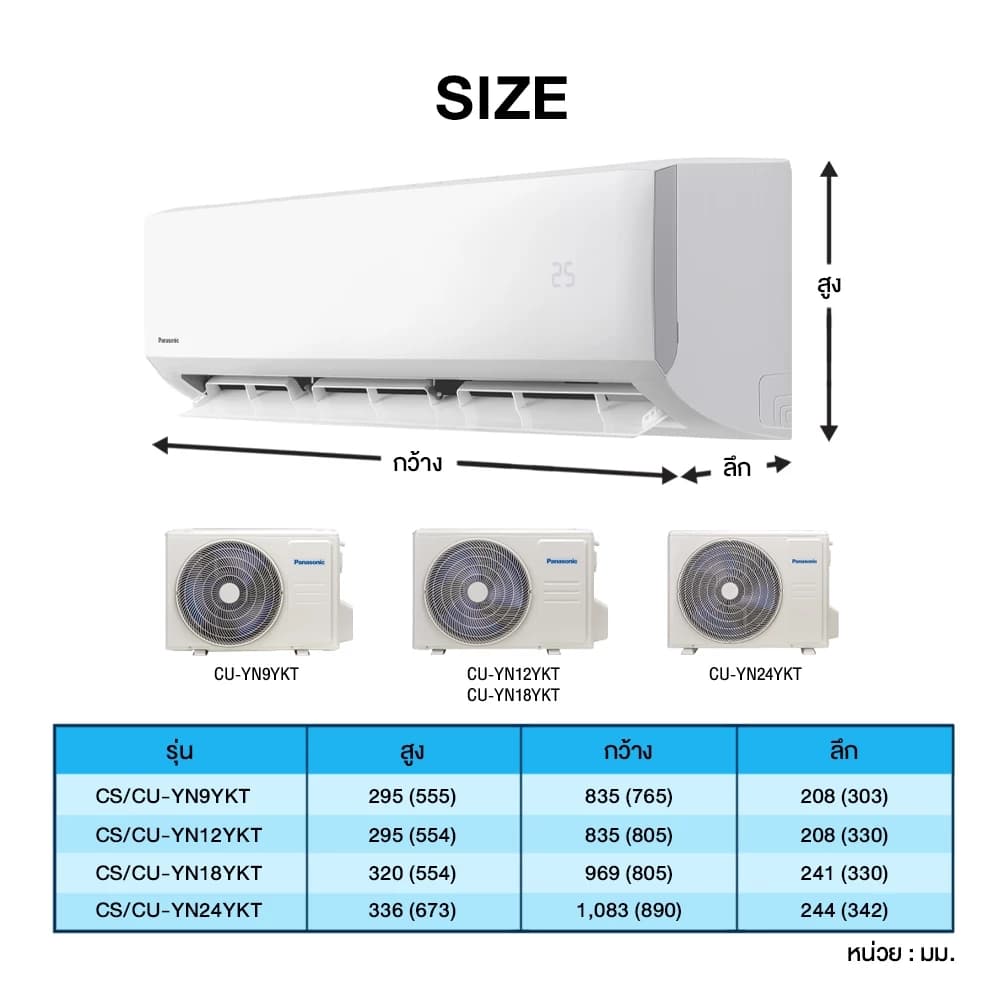 Panasonic YN Series CS/CU-YN-YKT แอร์ประหยัดไฟ มีฟังก์ชันติดตามอุณหภูมิ เย็นนานช่วยลดค่าไฟ รักษ์โลก แอร์ เครื่องปรับอากาศ https://lnwchill.com