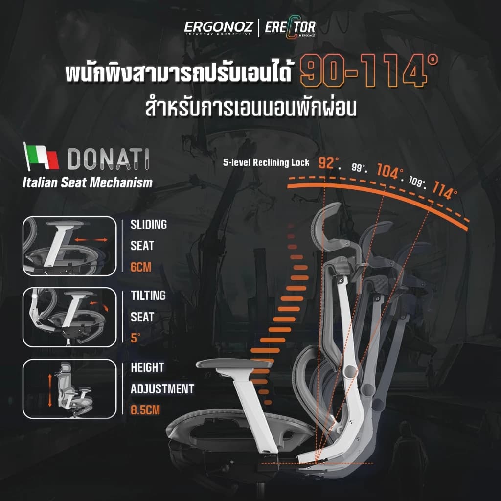 ERGONOZ รุ่น ERECTOR Professional เก้าอี้สีเทา เก้าอี้สีดำ Ergonomic chair เก้าอี้ทำงาน เก้าอี้คอมพิวเตอร์ เพื่อสุขภาพ รองรับน้ำหนักได้ 136 Kg. https://lnwchill.com