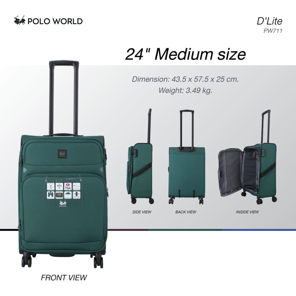 POLO WORLD รุ่น PW711 D'Lite Softcase Luggage กระเป๋าเดินทางผ้า น้ำหนักเบา ล้อลาก 360 องศา พร้อมระบบล็อค TSA เพื่อความปลอดภัยสูงสุด https://lnwchill.com