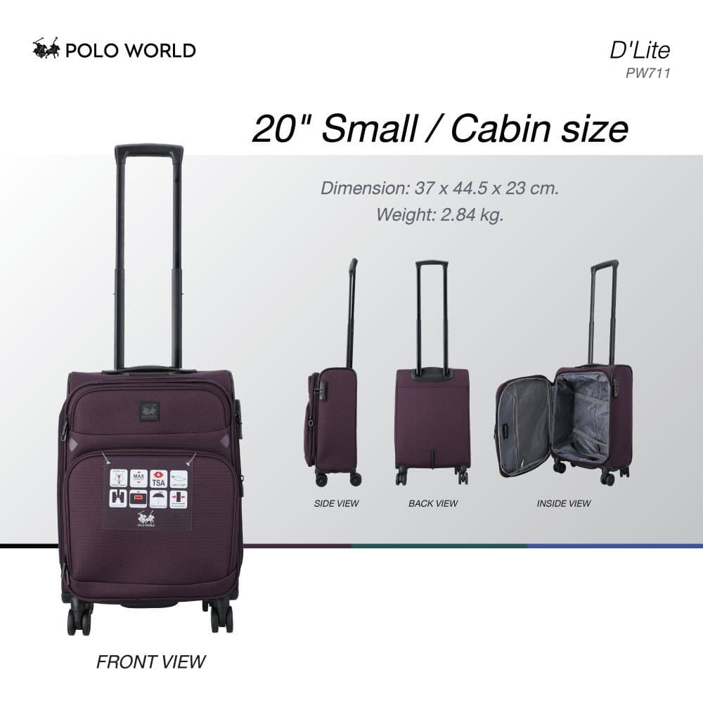 POLO WORLD รุ่น PW711 D'Lite Softcase Luggage กระเป๋าเดินทางผ้า น้ำหนักเบา ล้อลาก 360 องศา พร้อมระบบล็อค TSA เพื่อความปลอดภัยสูงสุด https://lnwchill.com