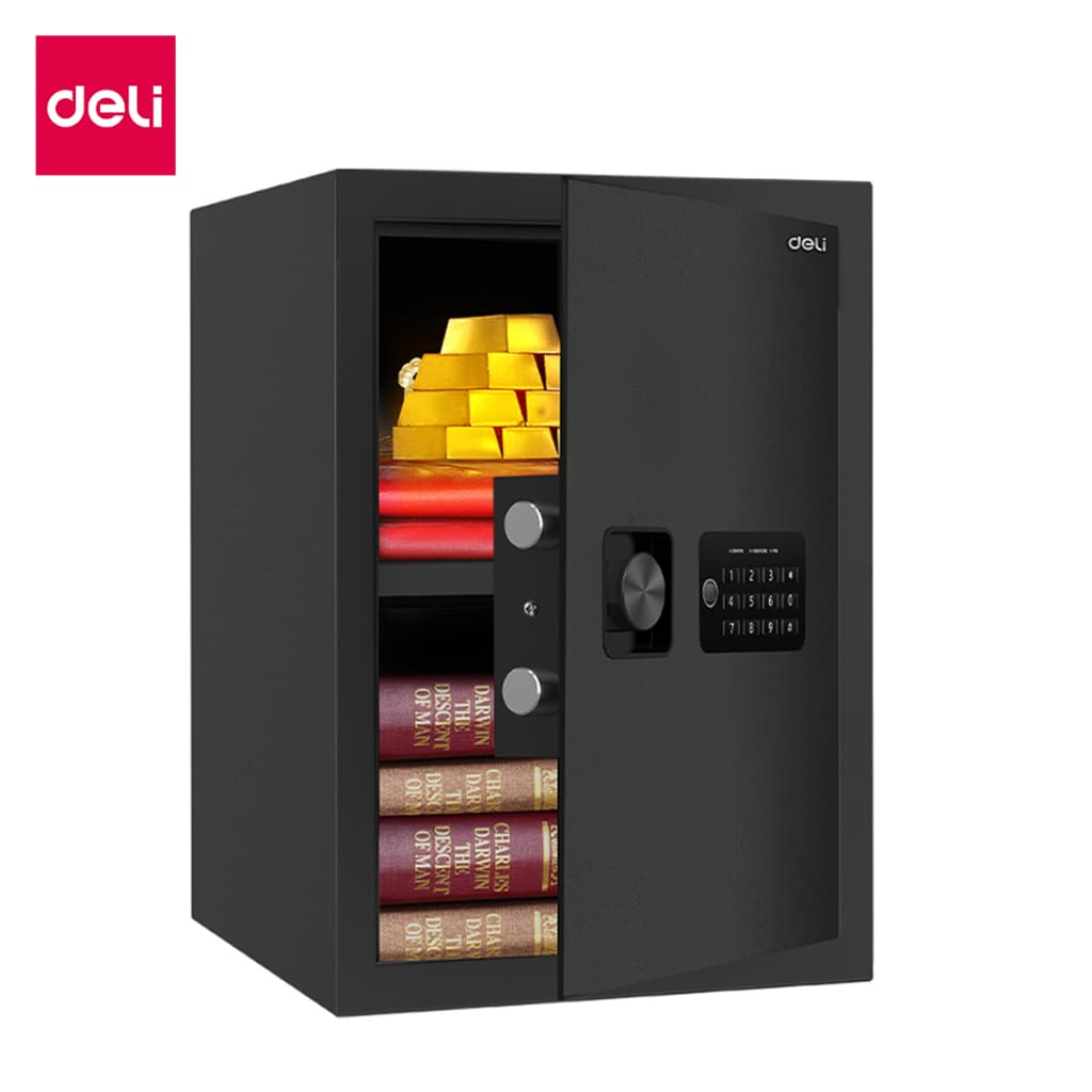 Deli รุ่น ET530-ET535 ตู้เซฟอิเล็กทรอนิกส์ สีดำ ระบบล็อก 2 ชั้นด้วยรหัสผ่านและกุญแจ มอบความปลอดภัยสูงสุดสำหรับของมีค่า ด้วยโครงสร้างเหล็กกล้าคาร์บอนอัลลอยด์และมีหลากหลายขนาดให้ https://lnwchill.com