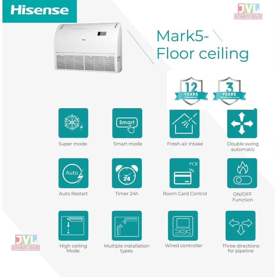 Hisense AUV Ceiling ไฮเซ่นส์ รุ่นใหม่ แอร์ตั้งพื้น แขวนใต้ฝ้า INVERTER เบอร์5 ดาว คอยล์ทองแดง R32 https://lnwchill.com