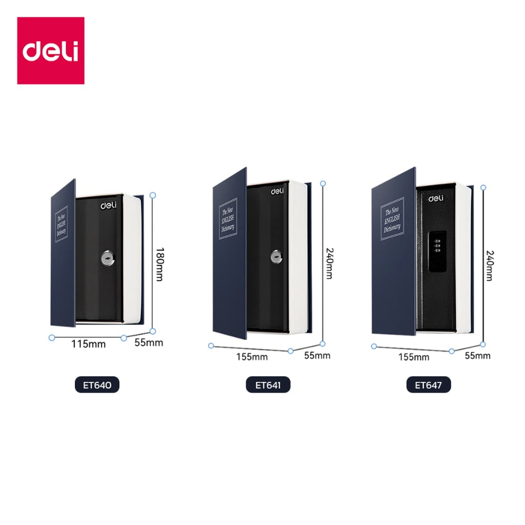 Deli รุ่น ET640 ET641 ET647 เซฟหนังสือดีไซน์สมุด มาพร้อมระบบล็อครหัสและกุญแจ เป็นสุดยอดที่ซ่อนของมีค่าและเงินสดที่แนบเนียนที่สุดบนชั้นหนังสือของคุณ https://lnwchill.com