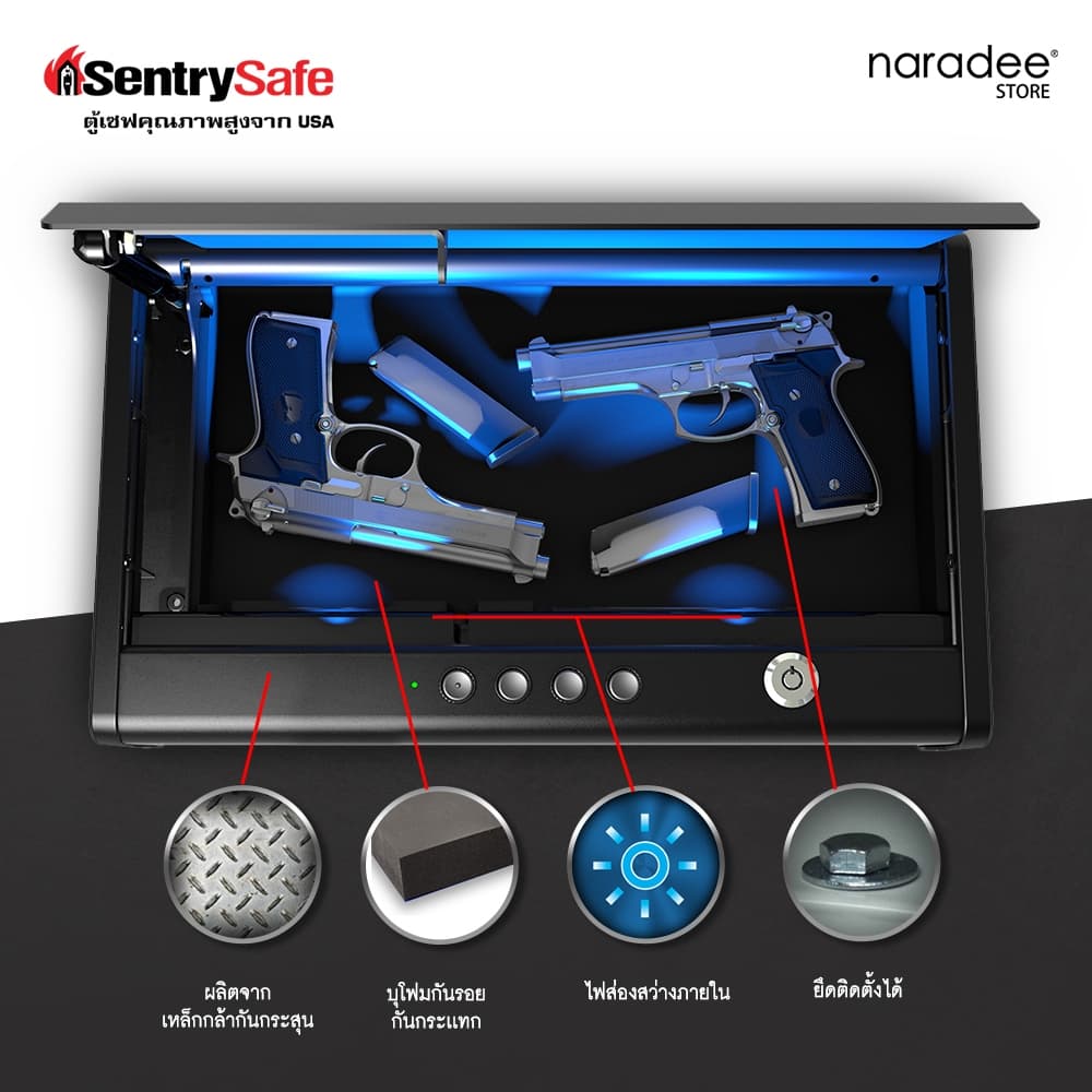 SentrySafe รุ่น QAP2EL เซฟเก็บปืนพกคู่ ระบบรหัสดิจิตอลที่ให้การเข้าถึงรวดเร็วและปลอดภัย https://lnwchill.com