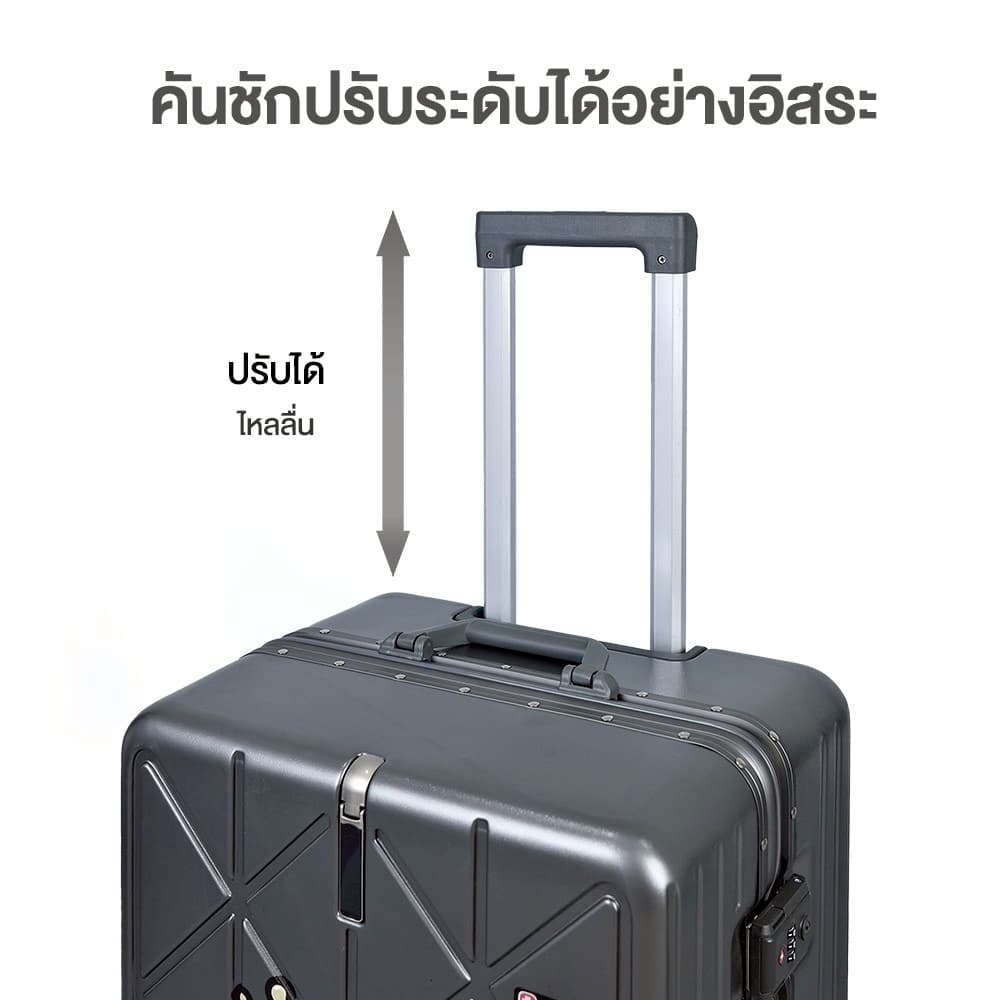 suissewin รุ่น SC800 กระเป๋าเดินทางโครงอลูมิเนียม วัสดุ PC แข็งแรงทนทาน พร้อม TSA Lock และที่ห้อยสัมภาระด้านหน้า https://lnwchill.com