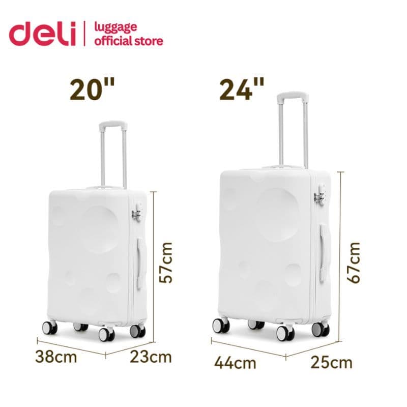 Deli รุ่น EH1058 กระเป๋าเดินทาง 20/24 นิ้ว ล้อลากหมุน 360 องศา วัสดุ ABS แข็งแรงทนทาน กันน้ำ พร้อมตัวล็อกรหัสและรับประกัน 1 ปี https://lnwchill.com