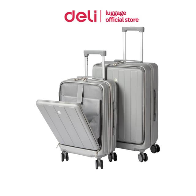 Deli รุ่น EH1054 กระเป๋าเดินทาง 20/24 นิ้ว วัสดุ ABS+PC แบบเฟรมซิป พร้อมที่วางแก้วและช่องชาร์จ USB เพื่อความสะดวกสบายสูงสุด