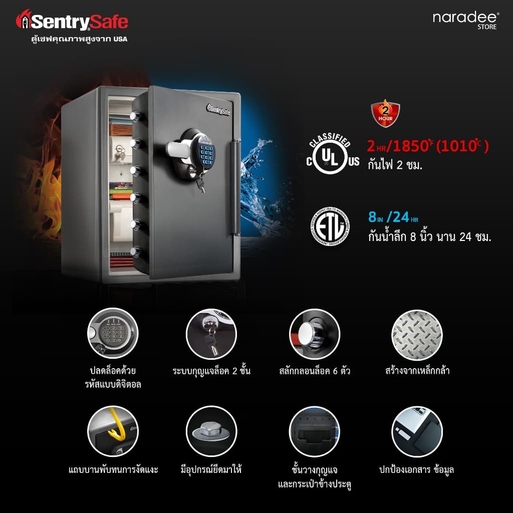 SentrySafe รุ่น STW205GYC ตู้เซฟกันไฟและกันน้ำขนาดใหญ่ ปกป้องเหนือระดับด้วยระบบล็อค 2 ชั้น (รหัสดิจิตอลและกุญแจ) มอบความจุถึง 56.5 ลิตร https://lnwchill.com