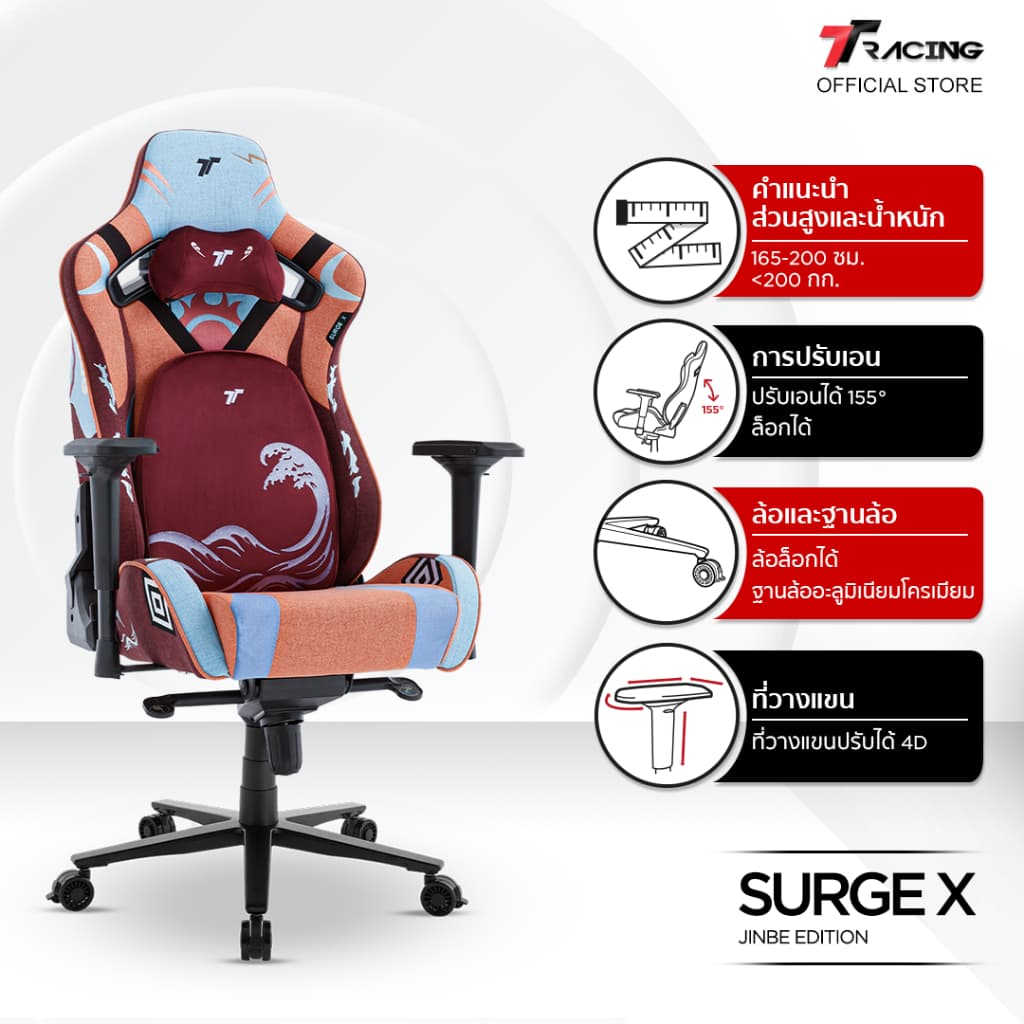 TTRacing รุ่น Surge X Air Threads Fabric Gaming Chair Jinbe One Piece Edition เก้าอี้เกมมิ่งดีไซน์พิเศษที่ได้รับแรงบันดาลใจจากจินเบ https://lnwchill.com