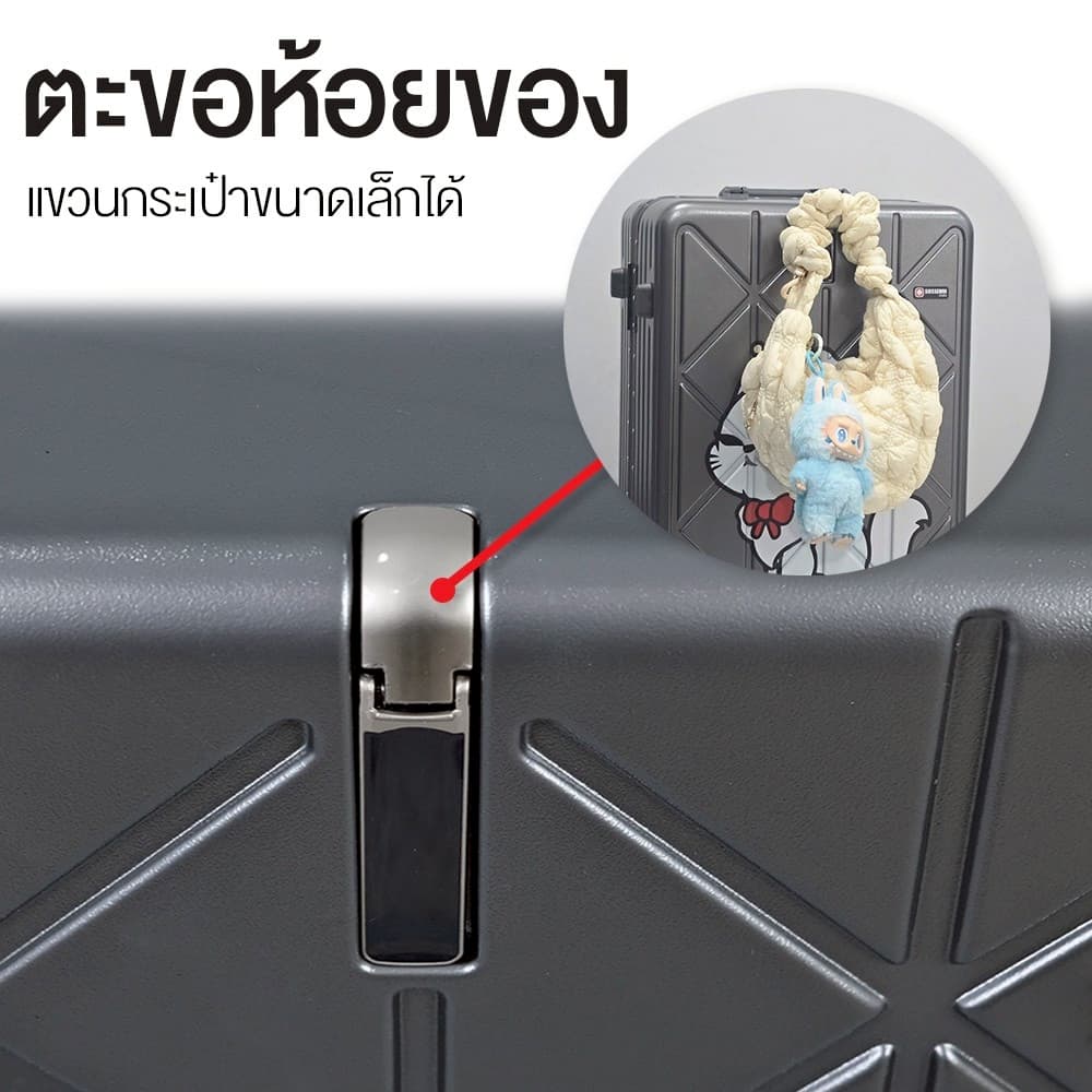 suissewin รุ่น SC800 กระเป๋าเดินทางโครงอลูมิเนียม วัสดุ PC แข็งแรงทนทาน พร้อม TSA Lock และที่ห้อยสัมภาระด้านหน้า https://lnwchill.com