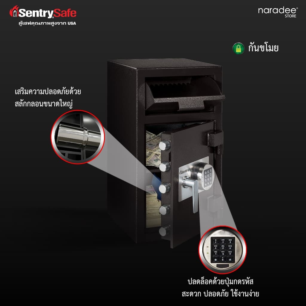 SentrySafe รุ่น DH-134E ตู้เซฟระบบรหัสอิเล็กทรอนิกส์พร้อมลิ้นชักนิรภัย โครงสร้างเหล็กแข็งแกร่ง ปกป้องทรัพย์สินของคุณอย่างมั่นใจ https://lnwchill.com